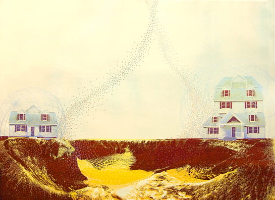 Crater Neighbors2010, screenprint, color pencil, 22 x 30 inches