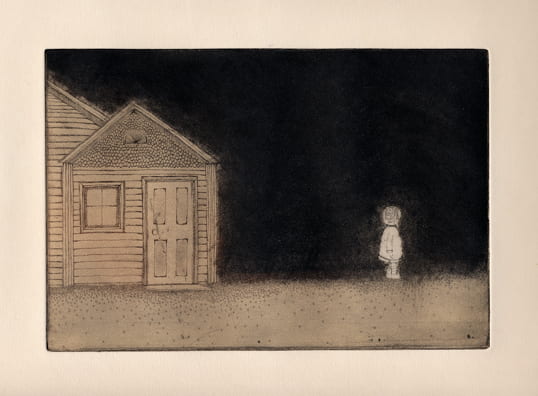 Outside2012, etching, aquatint, drypoint, 6 x 9 inches