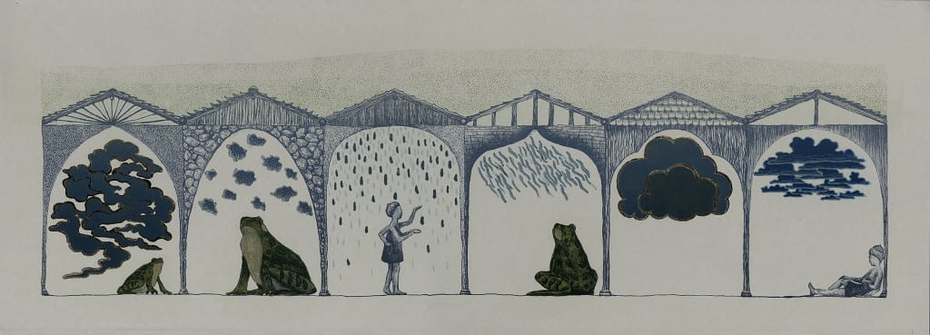 Watersheds2014, lithograph, foil, 11 x 30 inches