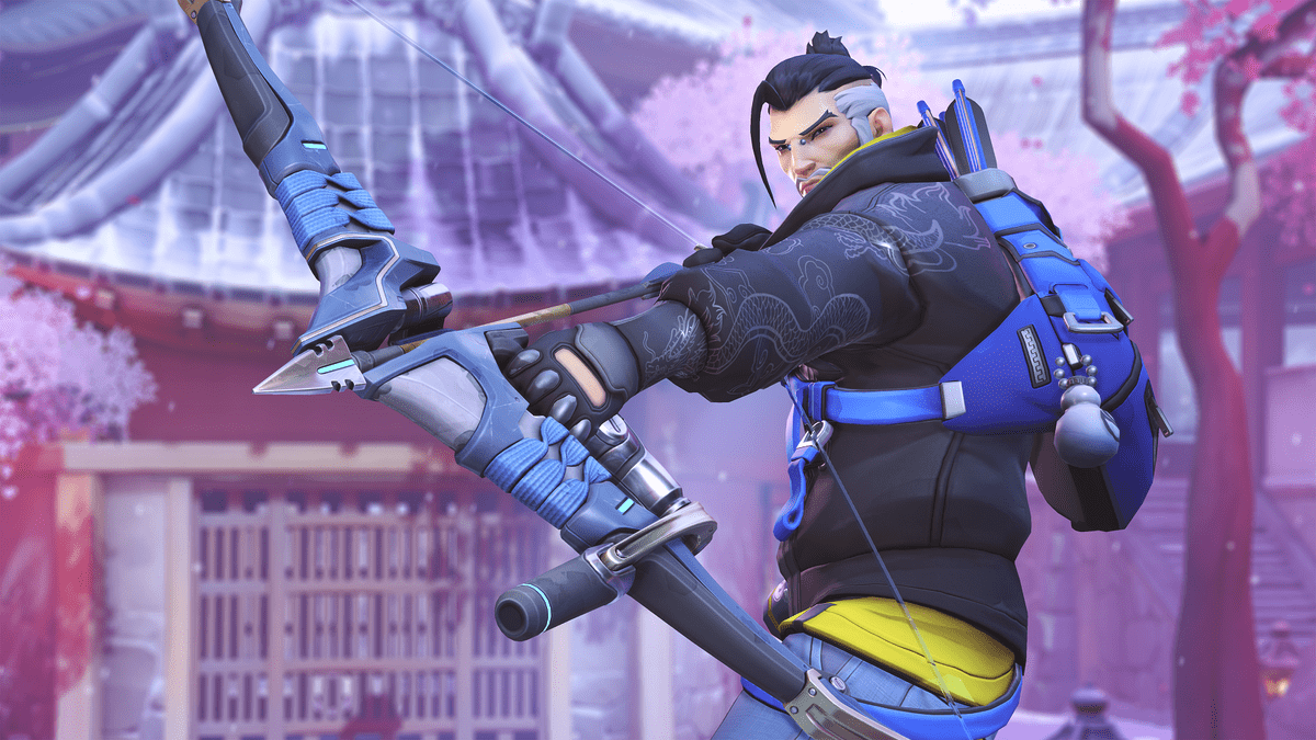 Image of Hanzo, a hero from Blizzard's team-based first-person shooter Overwatch. This character bears a strong resemblance to Sova, a character with similar abilities from Riot Games's Valorant.