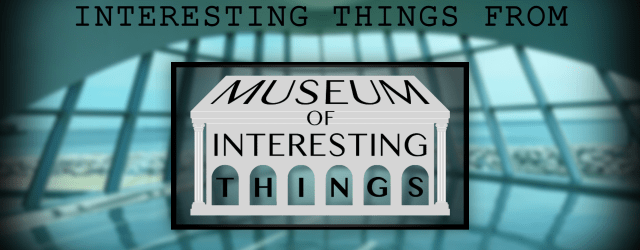 The text "Interesting things from the museum of interesting things" over the MKE Art museum's foyer.