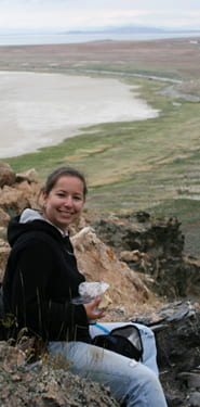 Kim in her MS field area, Antelope Island State Park in UTAH.