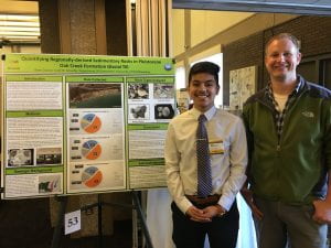 Rene Chavez presents his research at 2019 UWM Undergraduate Research Symposium with his mentor, Scott Schaefer