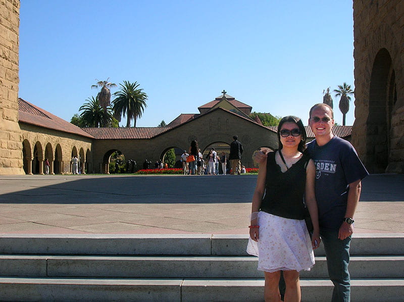 Peter Hinow with Teri on the campus of Stanford University, August 2006