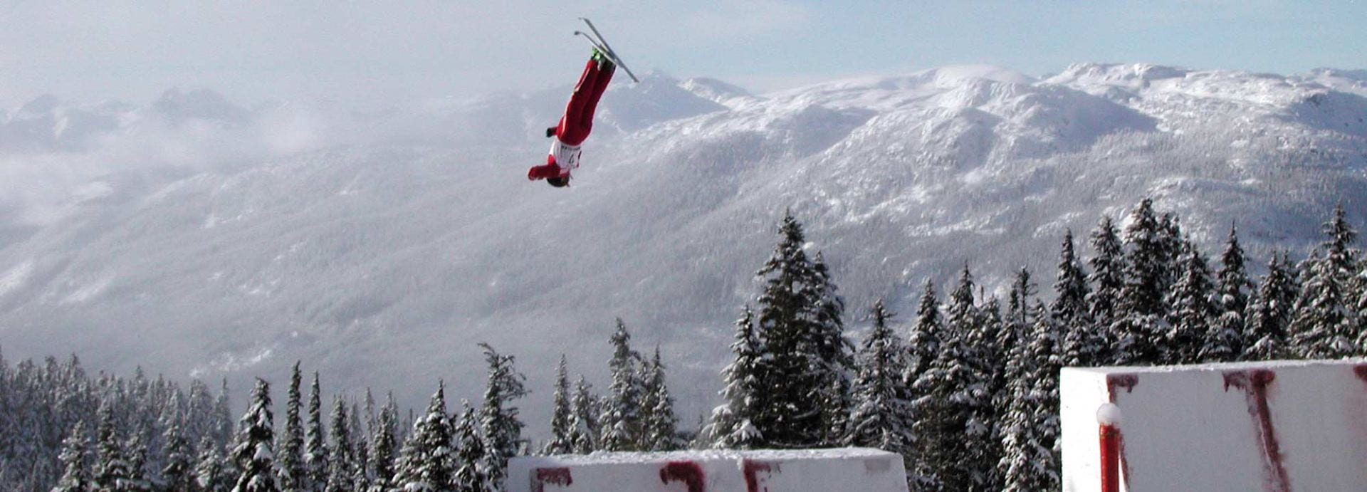 Aerial ski jumper in flight
