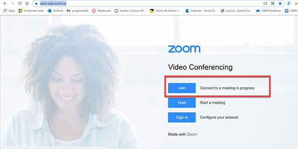 UWM Zoom landing webpage.