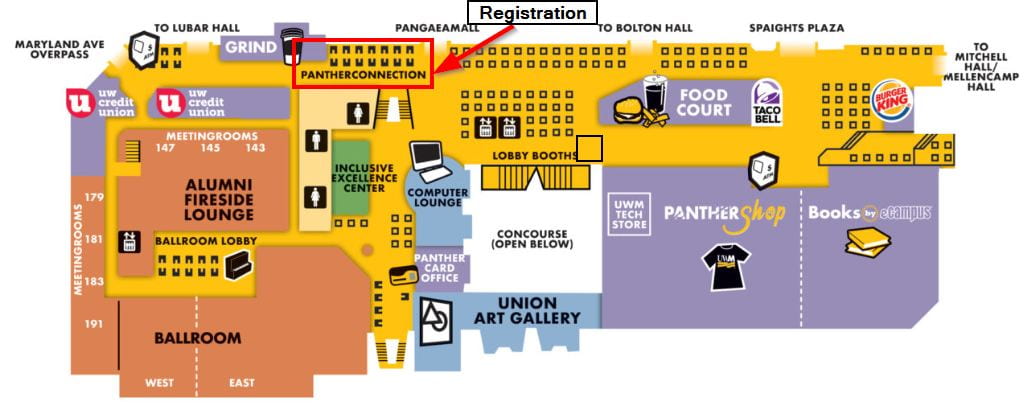 map of campus level Union indicating registration is in Panther Connection